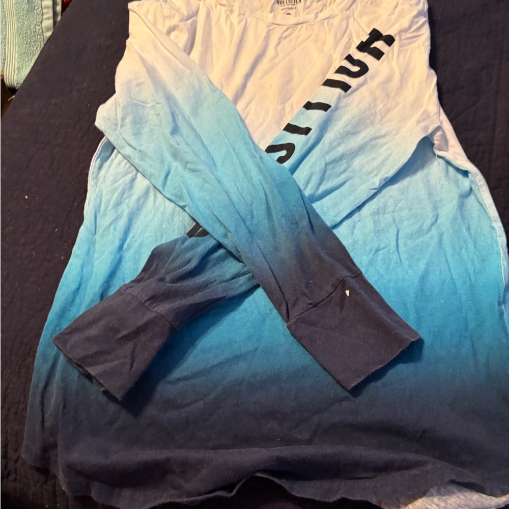 Hollister Blue and White Long Sleeve Tee